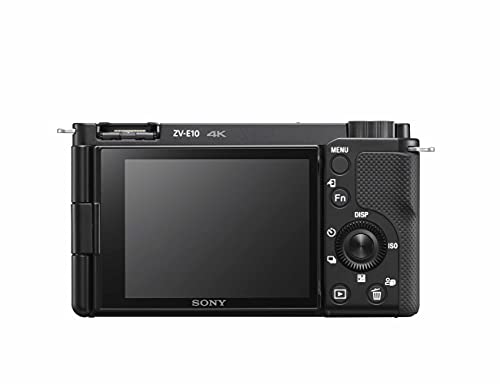 Sony Alpha ZV-E10 | APS-C spiegellose Wechselobjektiv-Vlog-Kamera (schwenkbarer Bildschirm für Vlogging, 4K-Video, Echtzeit-Augen-Autofokus), Schwarz