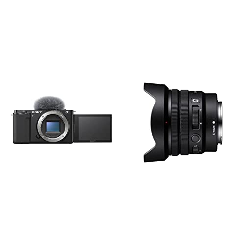 Sony Alpha ZV-E10 | APS-C spiegellose Wechselobjektiv-Vlog-Kamera (schwenkbarer Bildschirm für Vlogging, 4K-Video, Echtzeit-Augen-Autofokus), Schwarz + APS-C-Objektiv mit leistungsstarkem Zoom